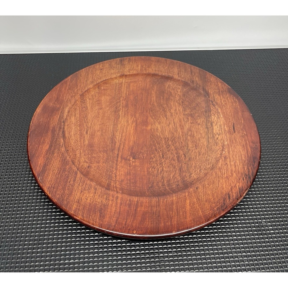 Teak Wood Round Platter Tray 13" Solid Thick Charger Plate Decorative Rustic